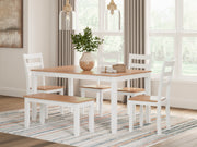 Gesthaven Natural/White Dining Table with 4 Chairs and Bench (Set of 6) - D398-325