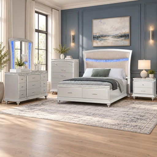 Glamis - Sillver King Bed, Dresser, Mirror, Nightstand - B268-KDMN
