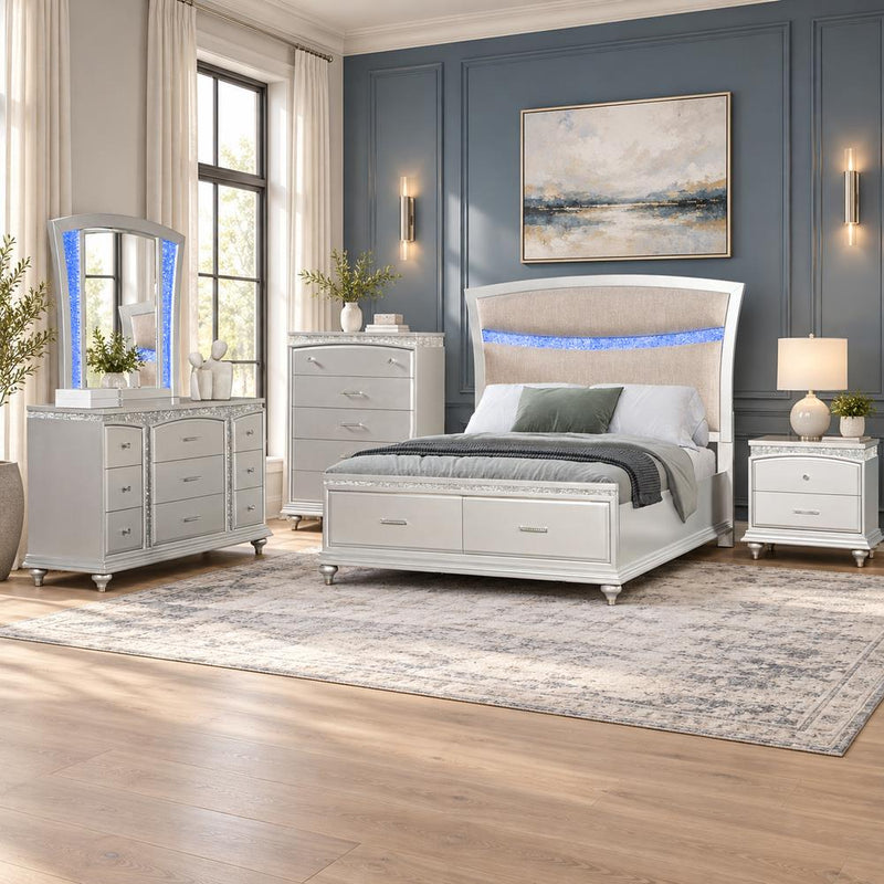 Glamis - Sillver Queen Bed, Dresser, Mirror, Chest, Nightstand - B268-QDMCN
