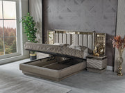 Gokce Bedroom (Queen Frame With Headboard & Dresser With Mirror & Ottoman & 2 Nightstand) - 120-GOK-SET