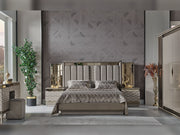 Gokce Bedroom (Queen Frame With Headboard & Dresser With Mirror & Ottoman & 2 Nightstand) - 120-GOK-SET