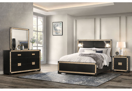 Blake Black/Gold Full Bed With Lamps, Dresser, Mirror, Nightstand - BLAKE-BLACK/GOLD-FB DR MR NS