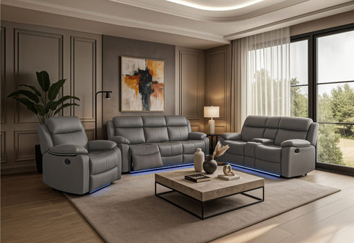 U6026 Grey Pu 46A Rec Sofa/Con Rec Loveseat W/Speaker/Glider Rec - U6026-GREY PU 46A-RS/CRLS W/ SPKR/GR
