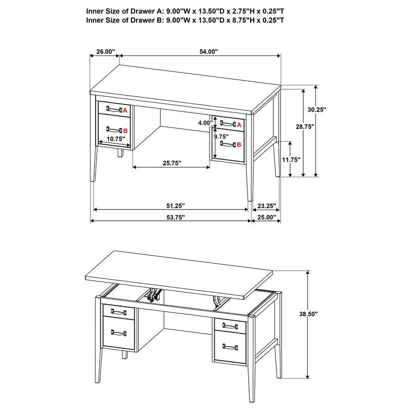 Graham 54-inch 4-drawer Double Pedestal Lift Top Computer Desk Black - 800866