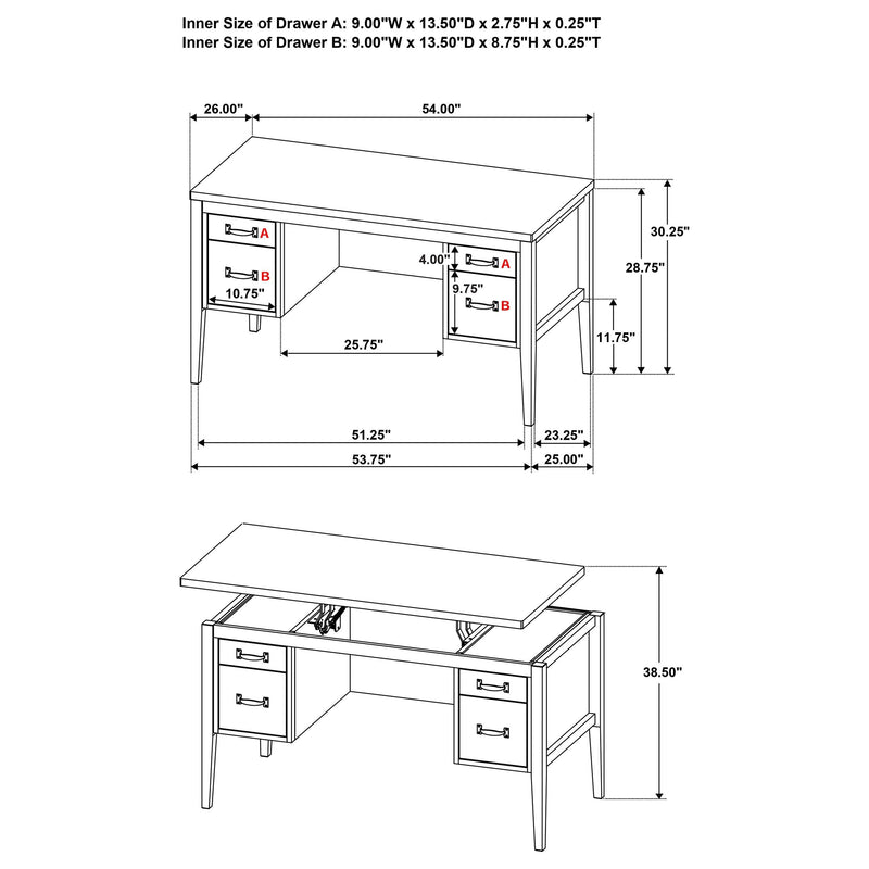 Graham 54-inch 4-drawer Double Pedestal Lift Top Computer Desk Chocolate - 800867