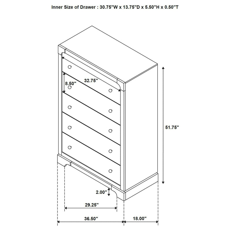 Gran Park 5-drawer Bedroom Chest of Drawers Dark Cocoa - 224935