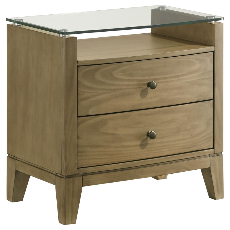 Granada 2-drawer Glass Top Nightstand Natural Pine - 224922