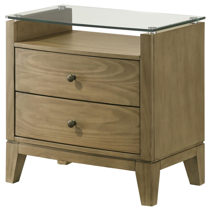 Granada 2-drawer Glass Top Nightstand Natural Pine - 224922