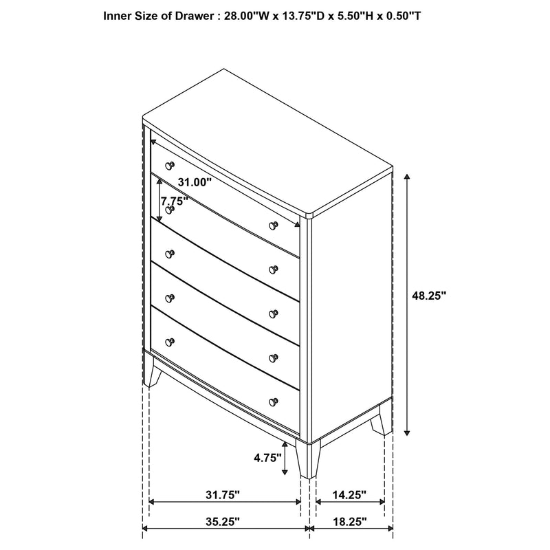 Granada 5-drawer Bedroom Chest of Drawers Natural Pine - 224925