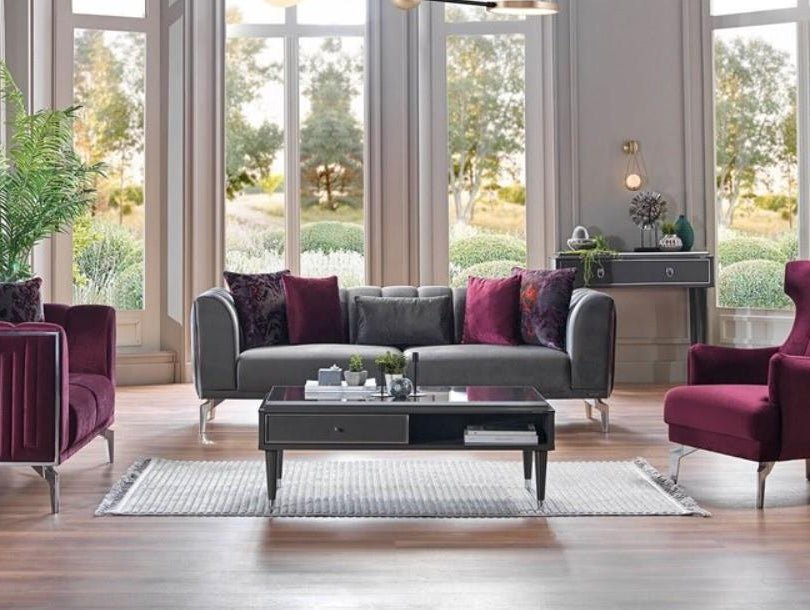 Gravita Love Seat (Deren Anthracite) 3 Pieces - Gate FurnitureLoveseat