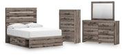 Graystorm Full Panel Bed with Storage, Dresser, Mirror and Chest in Brown Gray - PKG021391