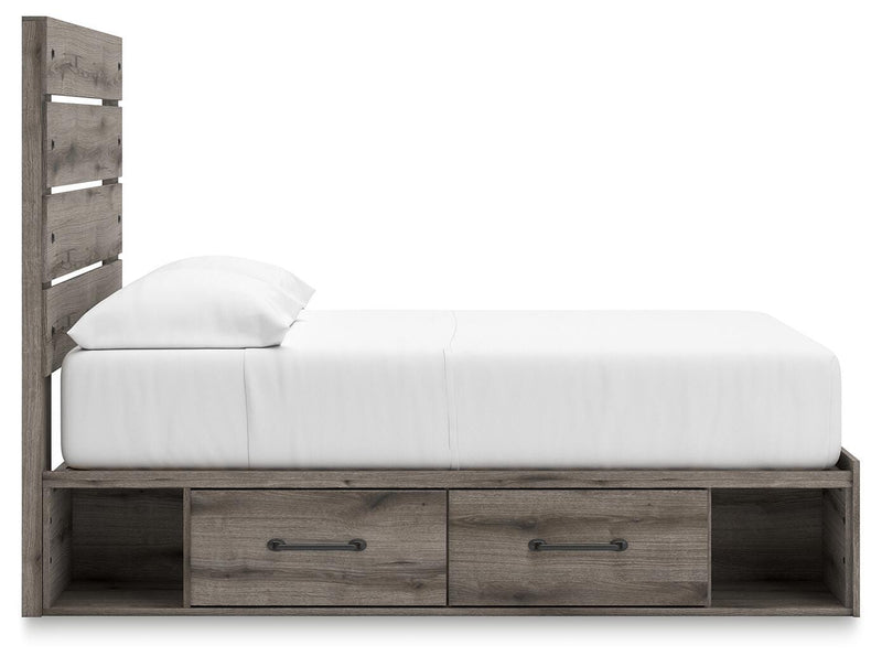 Graystorm Full Panel Bed with Storage, Dresser, Mirror, Chest and 2 Nightstands in Brown Gray - PKG021389