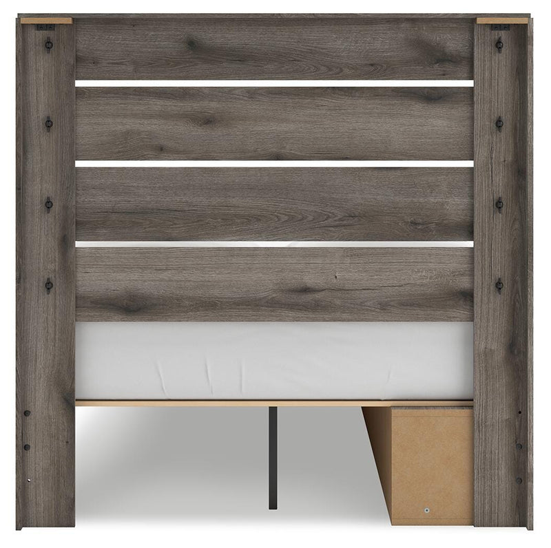 Graystorm Full Panel Storage Bed, Dresser, Mirror and 2 Nightstands in Brown Gray - PKG021372
