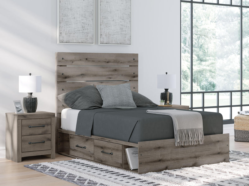 Graystorm Full Panel Storage Bed, Dresser, Mirror and 2 Nightstands in Brown Gray - PKG021372