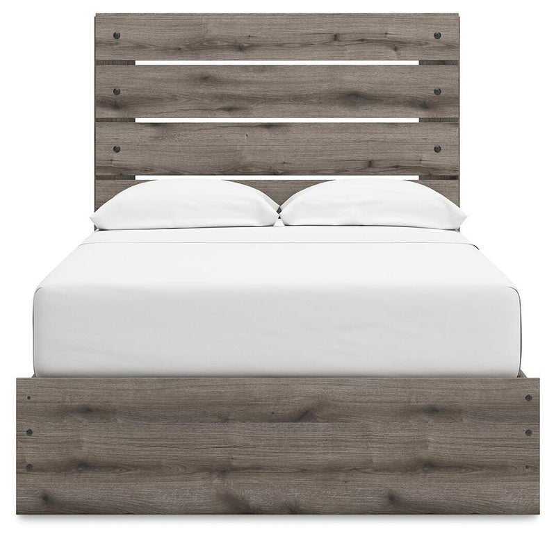Graystorm Full Panel Storage Bed, Dresser, Mirror, Chest and Nightstand in Brown Gray - PKG021376