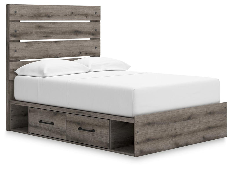 Graystorm Full Panel Storage Bed, Dresser, Mirror, Chest and Nightstand in Brown Gray - PKG021376