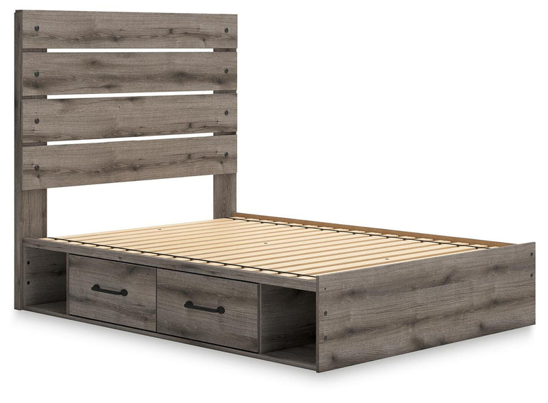 Graystorm Full Panel Storage Bed, Dresser, Mirror, Chest and Nightstand in Brown Gray - PKG021376