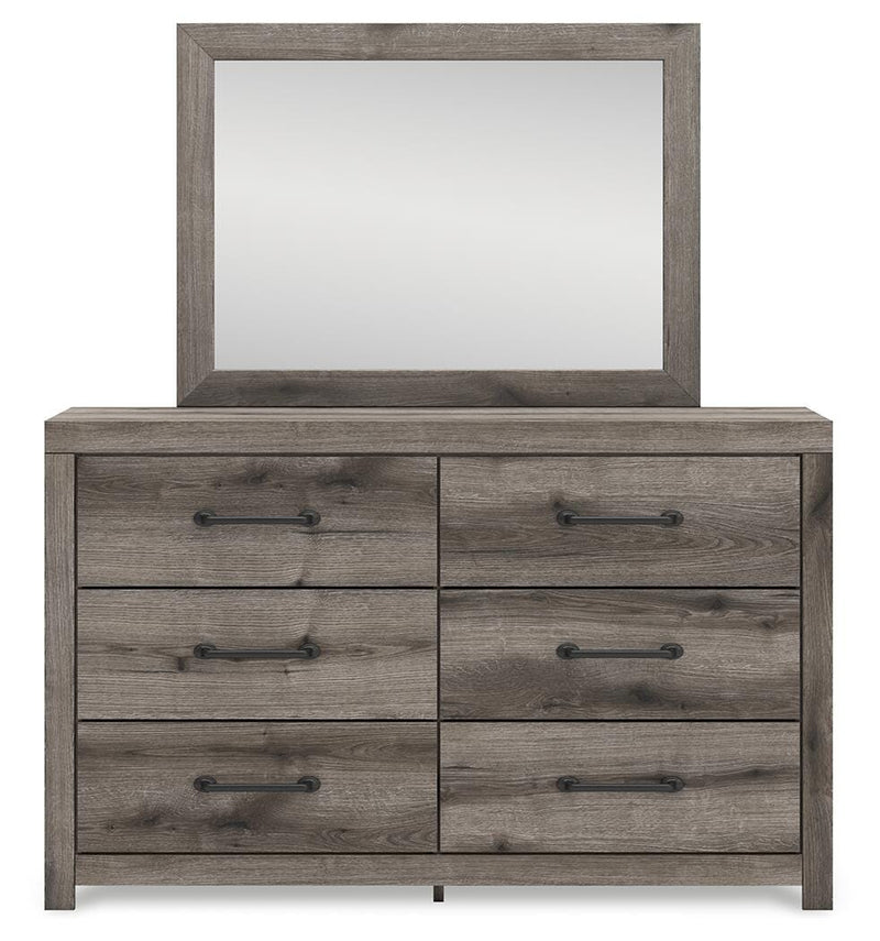 Graystorm King Panel Bed, Dresser, Mirror, Chest and 2 Nightstands in Brown Gray - PKG021357
