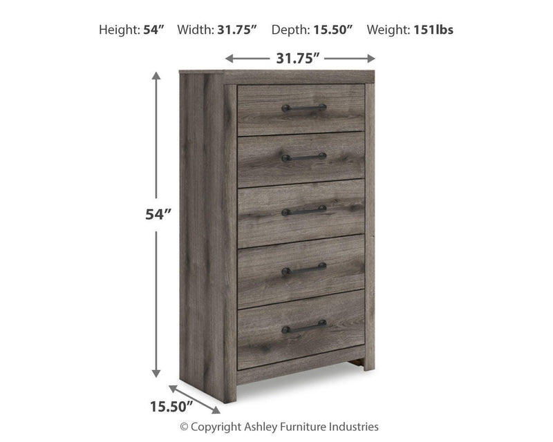 Graystorm King Panel Bed, Dresser, Mirror, Chest and Nightstand in Brown Gray - PKG021360