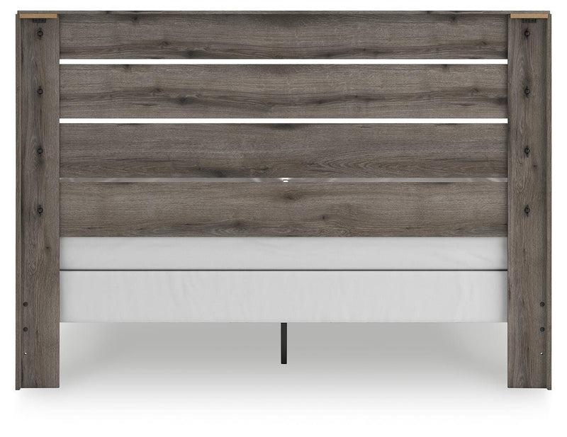 Graystorm King Panel Bed, Dresser, Mirror, Chest and Nightstand in Brown Gray - PKG021360