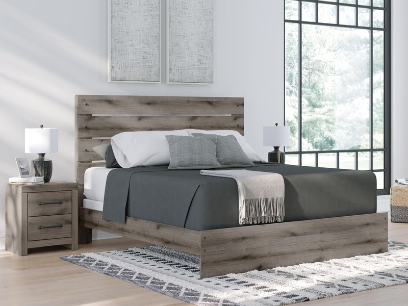 Graystorm King Panel Bed, Dresser, Mirror, Chest and Nightstand in Brown Gray - PKG021360