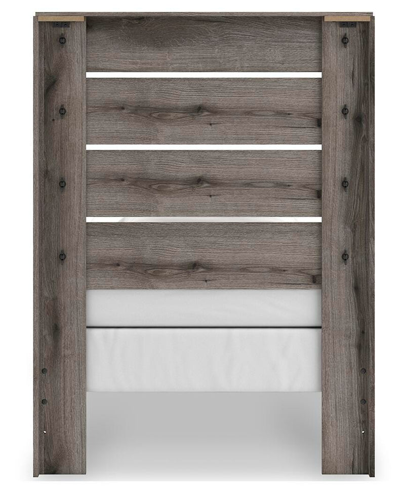 Graystorm Twin Panel Bed, Dresser, Mirror and Chest in Brown Gray - PKG021336