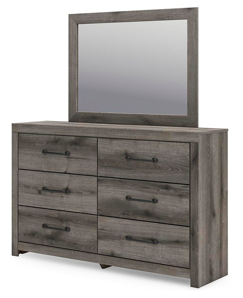 Graystorm Twin Panel Bed with Storage, Dresser and Mirror in Brown Gray - PKG021379