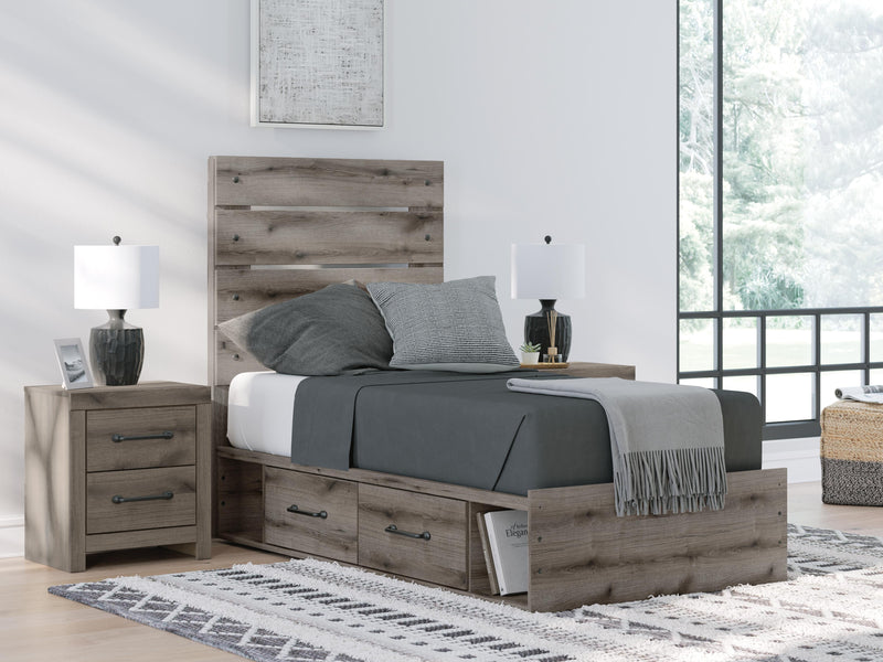 Graystorm Twin Panel Bed with Storage, Dresser and Nightstand in Brown Gray - PKG021386