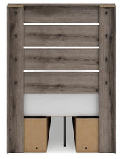 Graystorm Twin Panel Bed with Storage, Dresser, Mirror and Nightstand in Brown Gray - PKG021382