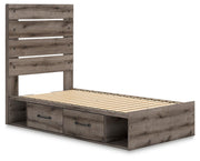 Graystorm Twin Panel Bed with Storage, Dresser, Mirror and Nightstand in Brown Gray - PKG021382
