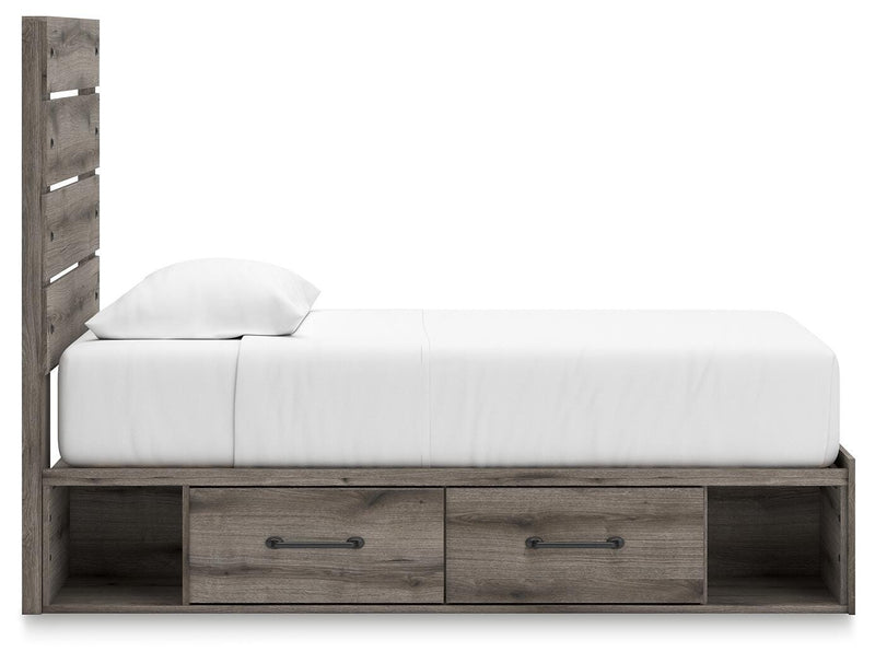 Graystorm Twin Panel Storage Bed, Dresser and Nightstand in Brown Gray - PKG021370