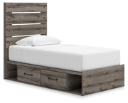 Graystorm Twin Panel Storage Bed, Dresser, Mirror, Chest and Nightstand in Brown Gray - PKG021368