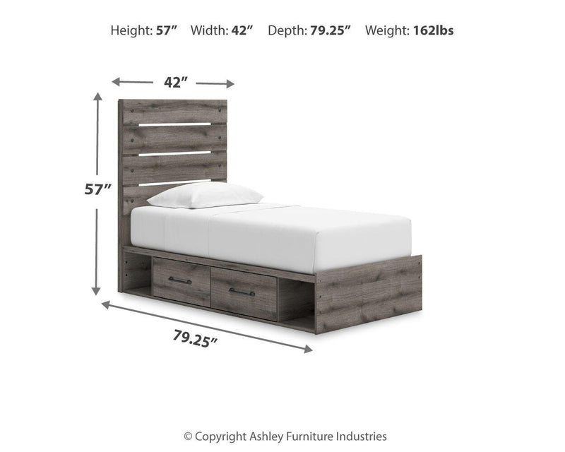 Graystorm Twin Panel Storage Bed, Dresser, Mirror, Chest and Nightstand in Brown Gray - PKG021368