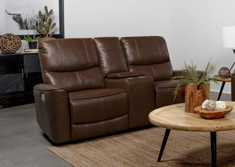 Greenfield Upholstered Power Reclining Loveseat Saddle Brown - 610265P