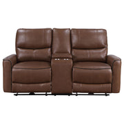 Greenfield Upholstered Power Reclining Loveseat Saddle Brown - 610265P