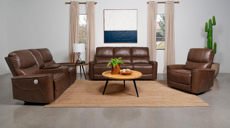 Greenfield Upholstered Power Reclining Sofa Saddle Brown - 610264P