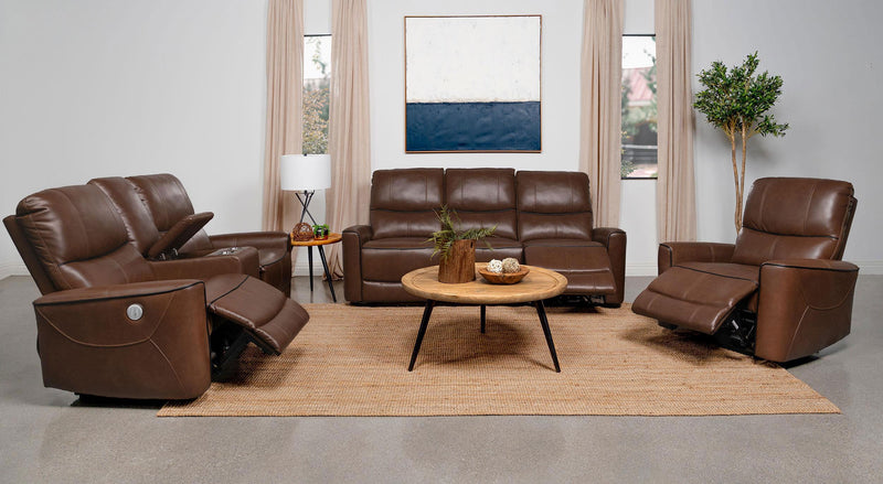 Greenfield Upholstered Power Reclining Sofa Saddle Brown - 610264P