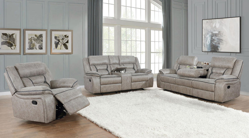 Greer Upholstered Motion Reclining Loveseat Taupe - 651352