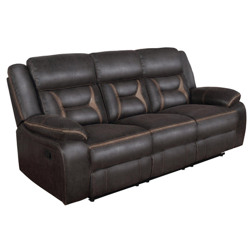 Greer Upholstered Motion Reclining Sofa Brown - 651354