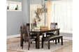 Haddigan Dark Brown Dining Table with 4 Chairs and Bench - Gate FurnitureDining Room Set