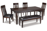 Haddigan Dark Brown Dining Table with 4 Chairs and Bench - Lara FurnitureDining Room Set