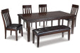 Haddigan Dark Brown Dining Table with 4 Chairs and Bench - Gate FurnitureDining Room Set
