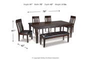 Haddigan Dark Brown Dining Table with 4 Chairs and Bench - Lara FurnitureDining Room Set