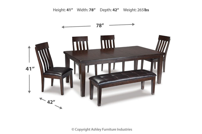 Haddigan Dark Brown Dining Table with 4 Chairs and Bench - Lara FurnitureDining Room Set
