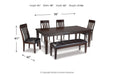 Haddigan Dark Brown Dining Table with 4 Chairs and Bench - Gate FurnitureDining Room Set