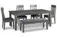 Hallanden Gray Dining Table, 4 Chairs, and Bench - Gate FurnitureDining Room Set