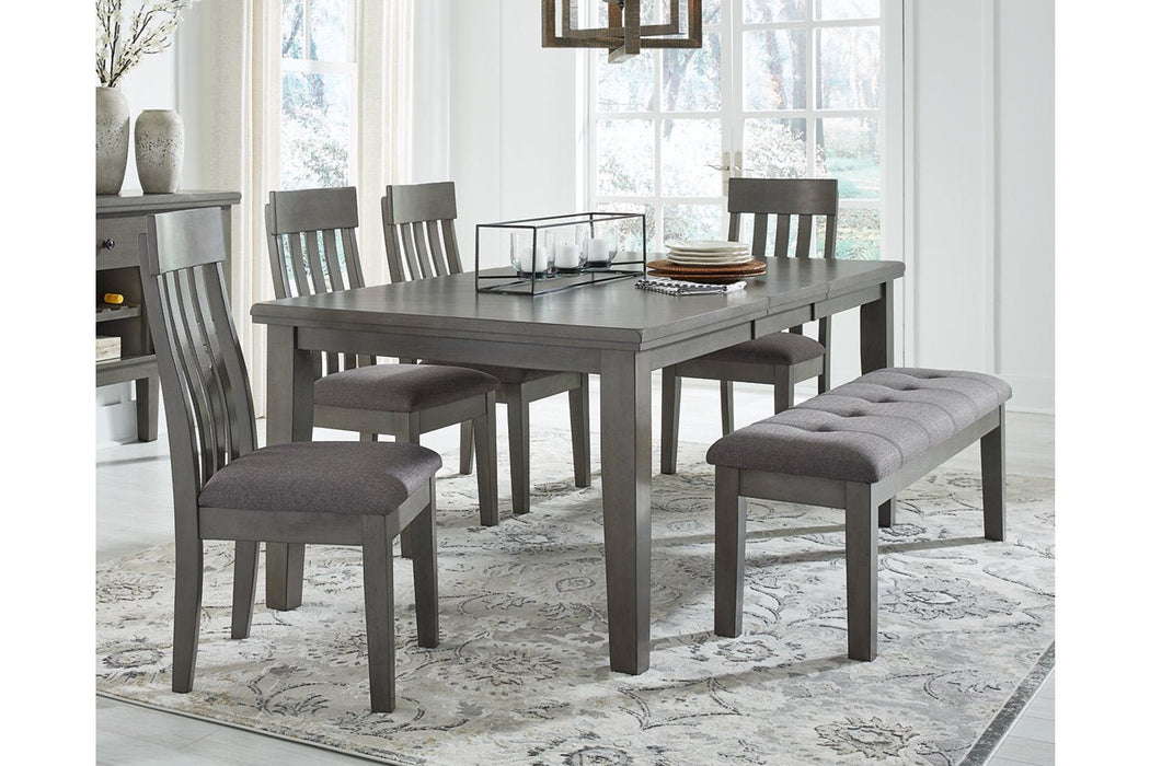 Hallanden Gray Dining Table, 4 Chairs, and Bench - Gate FurnitureDining Room Set