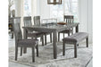 Hallanden Gray Dining Table, 4 Chairs, and Bench - Gate FurnitureDining Room Set