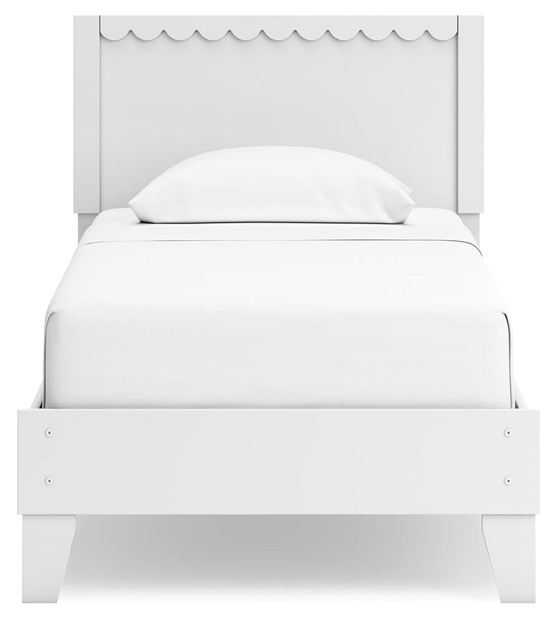 Hallityn Twin Panel Platform Bed with Nightstand in White - PKG018966