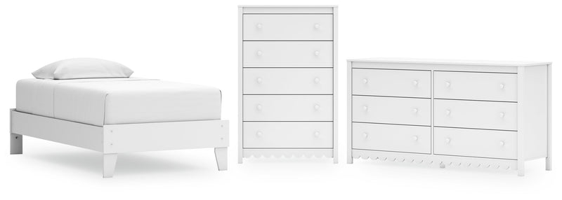 Hallityn Twin Platform Bed with Dresser and Chest in White from Ashley - Lara Furniture